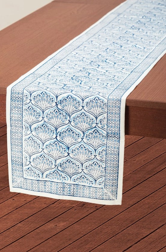 Blue Lotus Block Print Table Runner