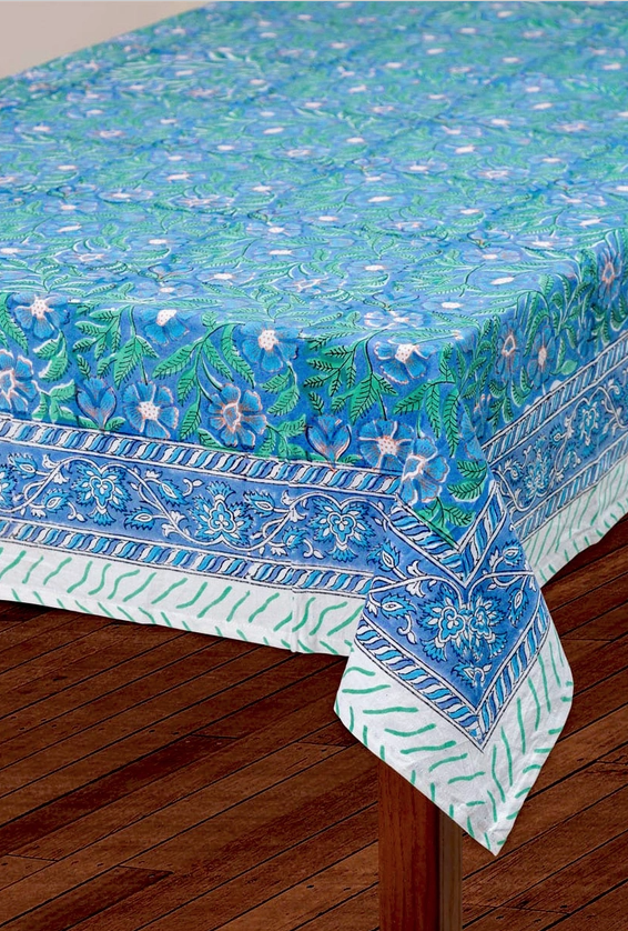 Sage & Blue Blockprint Tablecloth (60" x 90")