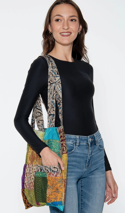 Silk Sari Kantha Tote Bag - Assorted