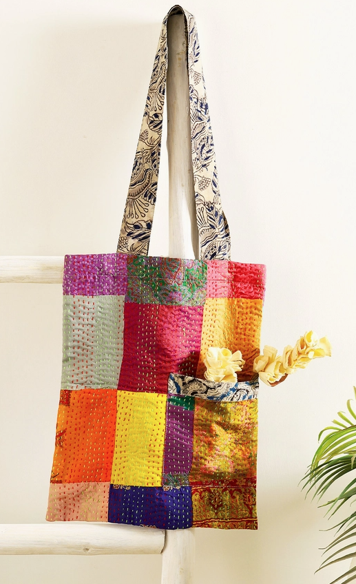 Silk Sari Kantha Tote Bag - Assorted