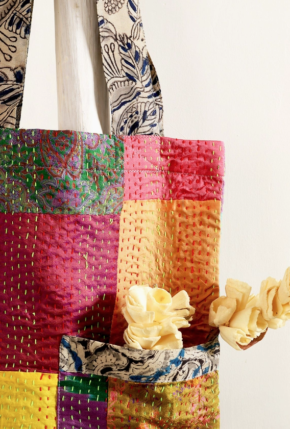 Silk Sari Kantha Tote Bag - Assorted