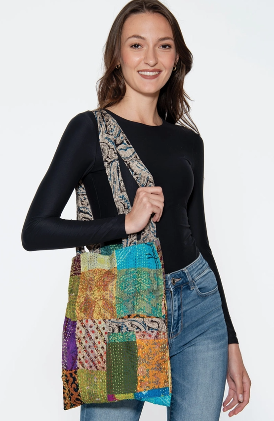 Silk Sari Kantha Tote Bag - Assorted