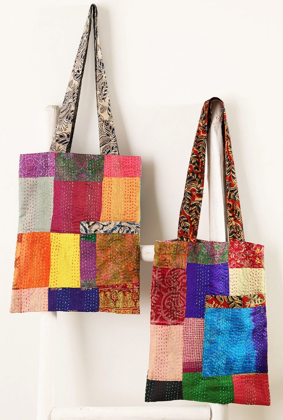 Silk Sari Kantha Tote Bag - Assorted