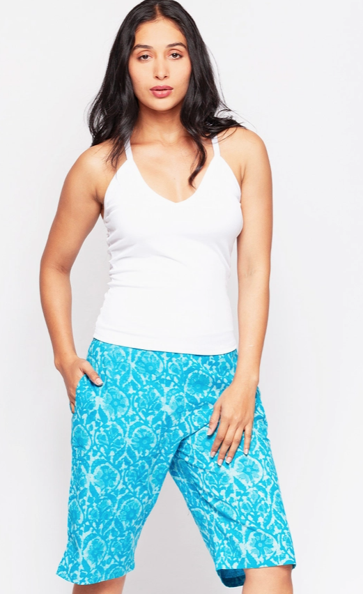 Turquoise Blockprint Shorts