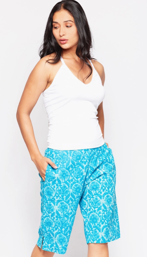 Turquoise Blockprint Shorts