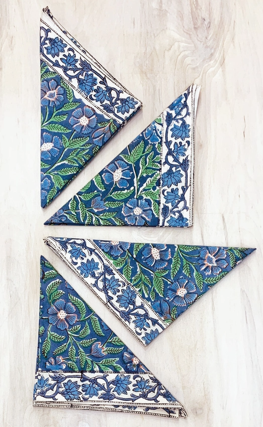 Sage &amp; Blue Blockprint Napkin