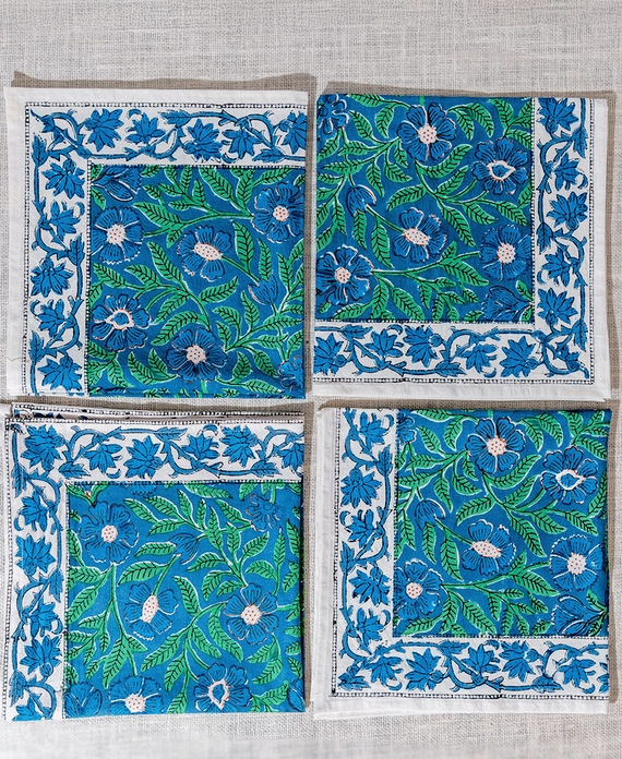 Sage &amp; Blue Blockprint Napkin