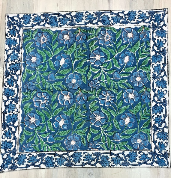 Sage &amp; Blue Blockprint Napkin