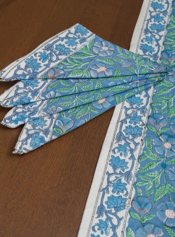 Sage &amp; Blue Blockprint Napkin