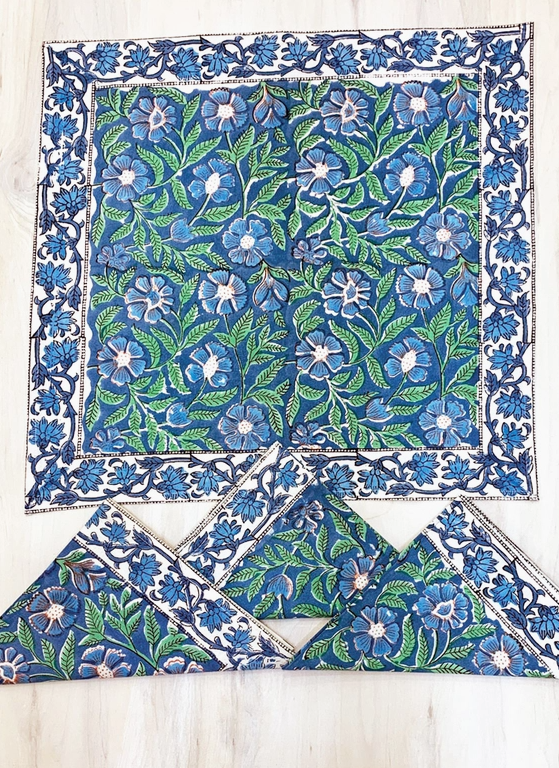 Sage &amp; Blue Blockprint Napkin