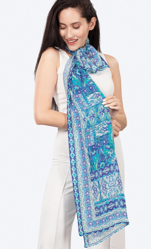 Navy & Turquoise Mosaic Dayita Cupro Scarf