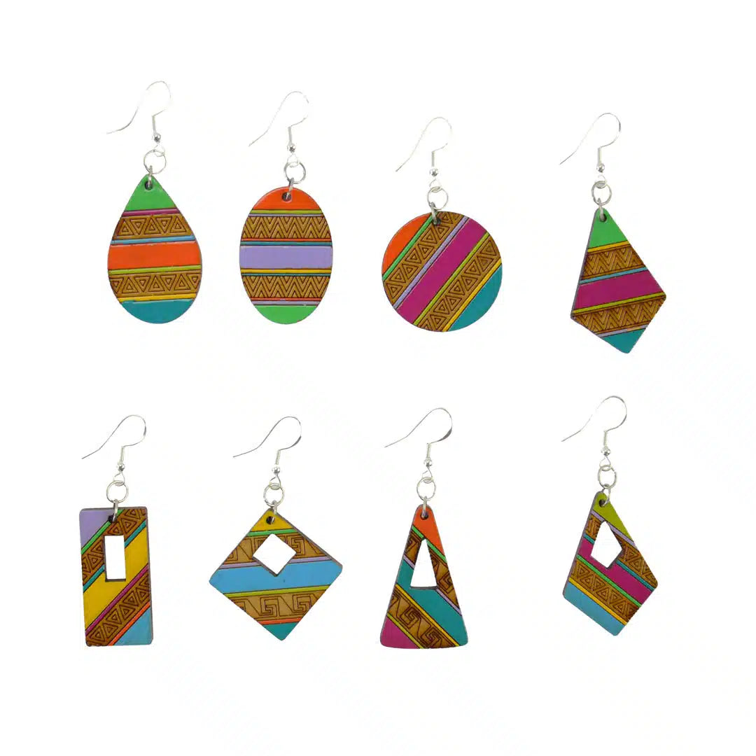 Pre-Columbian Geometric Enamel Earrings - Assorted