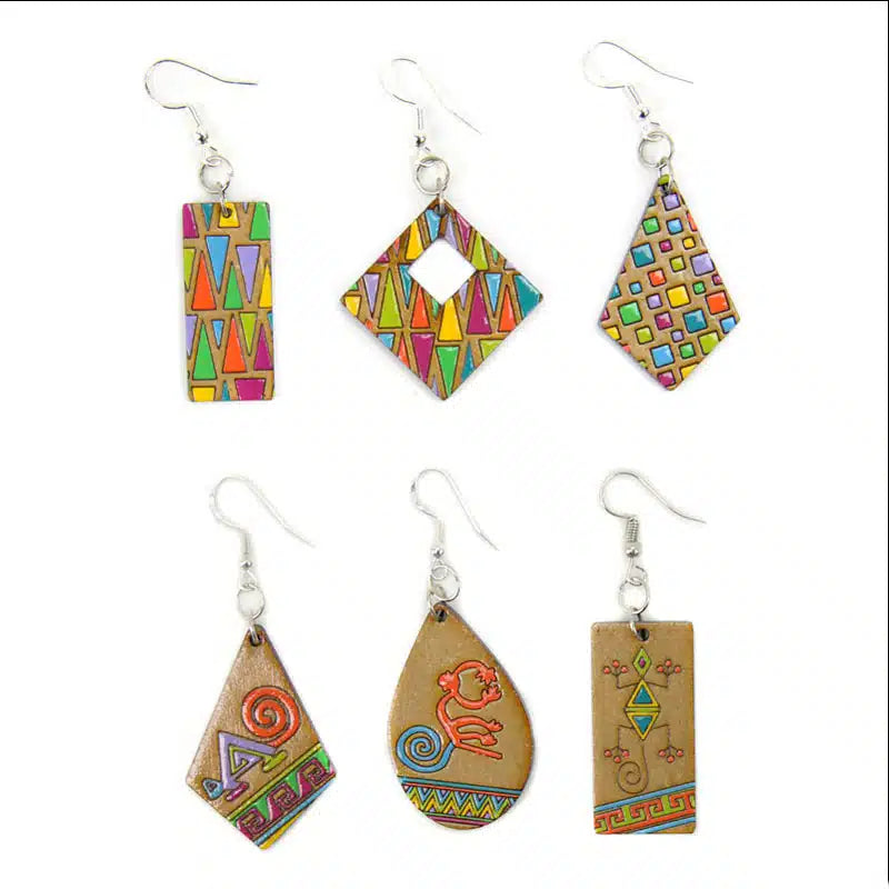 Pre-Columbian Geometric Enamel Earrings - Assorted