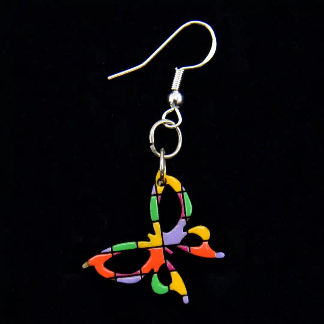 Multicolor Mosaic Butterfly Wooden Earrings