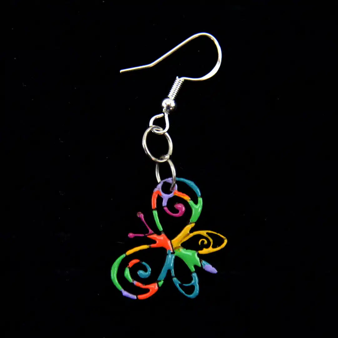 Multicolor Mosaic Butterfly Wooden Earrings