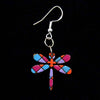 Multicolor Dragonfly Straight Tail Wooden Mosaic Earrings
