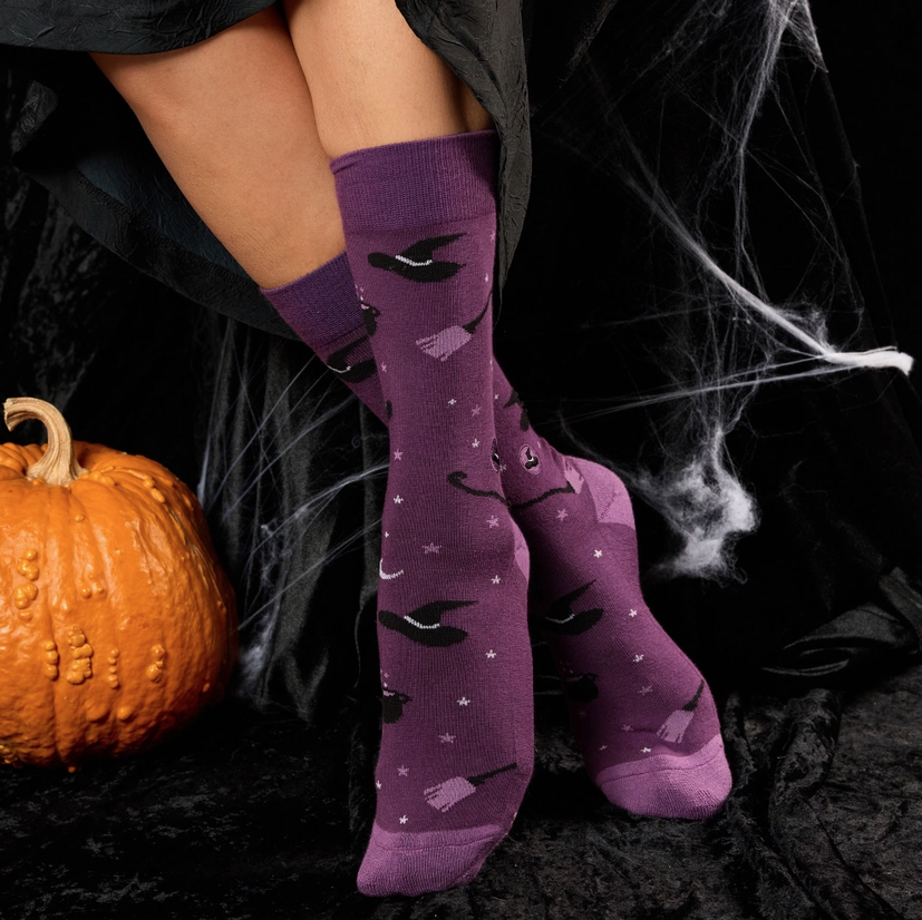 Purple Witch Hat Socks Support Mental Health