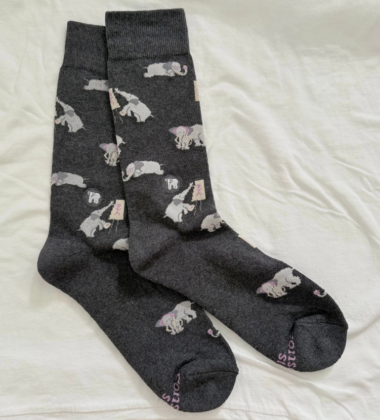 Grey Elephant Socks Support Mental Health