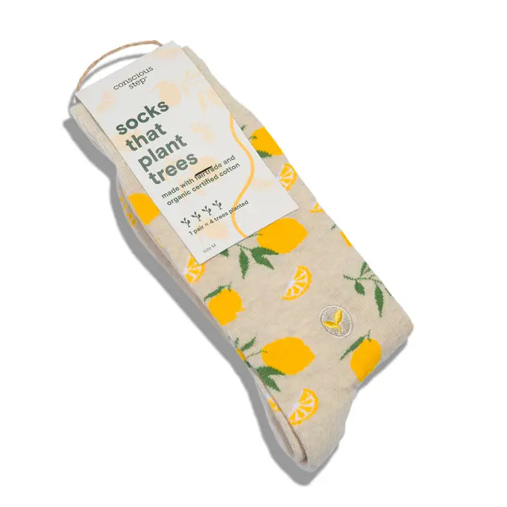 Beige Lemons Plant Trees Socks