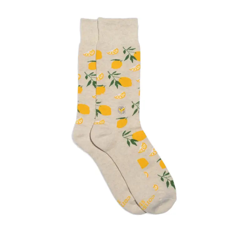 Beige Lemons Plant Trees Socks