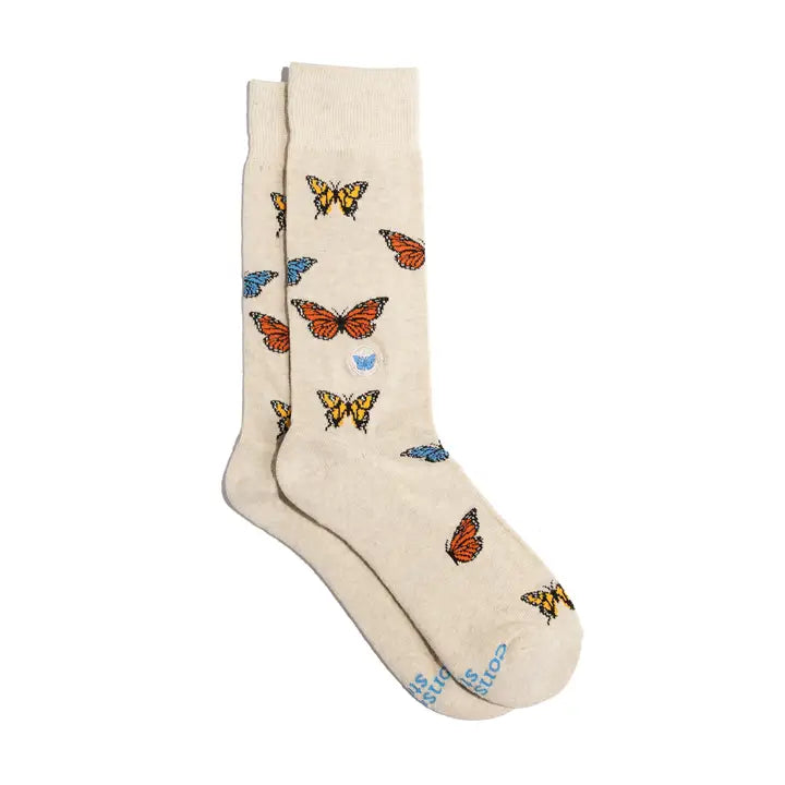 Beige Butterfly Socks