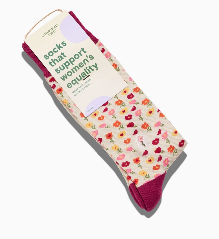 Pink Floral Socks - Support Women's Equality