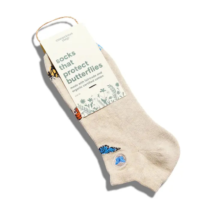Beige Butterfly Footie Socks
