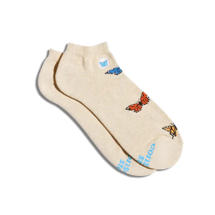 Beige Butterfly Footie Socks