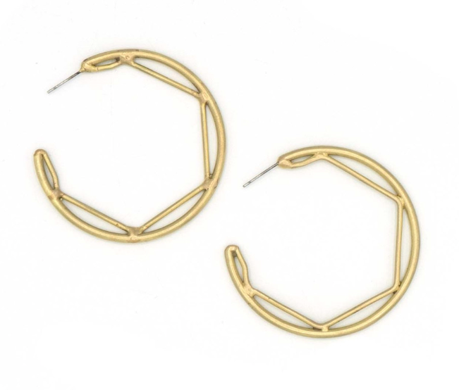 Brass Hex Hoop Earrings