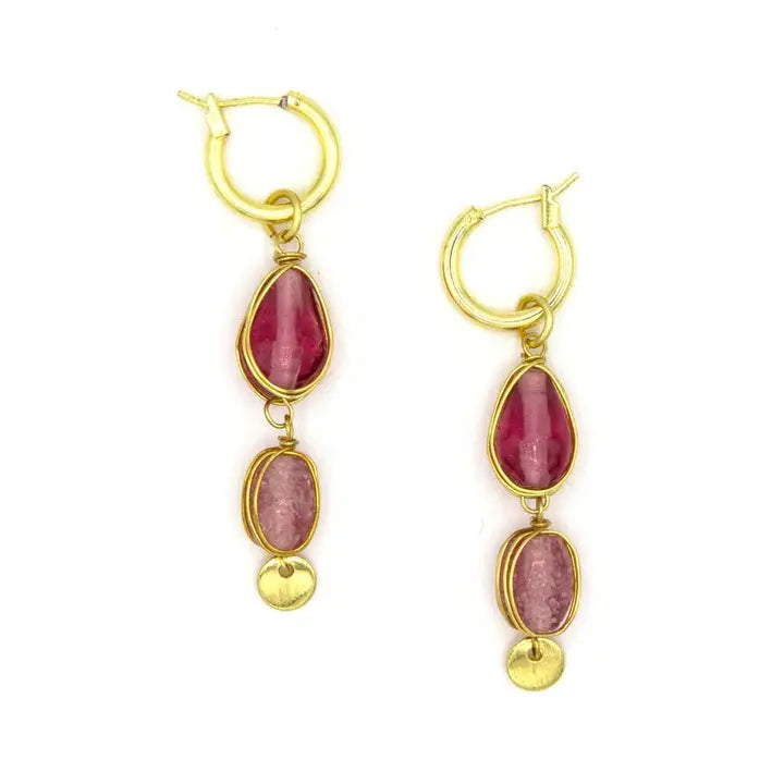 Red Glass Bead Drop Earrings