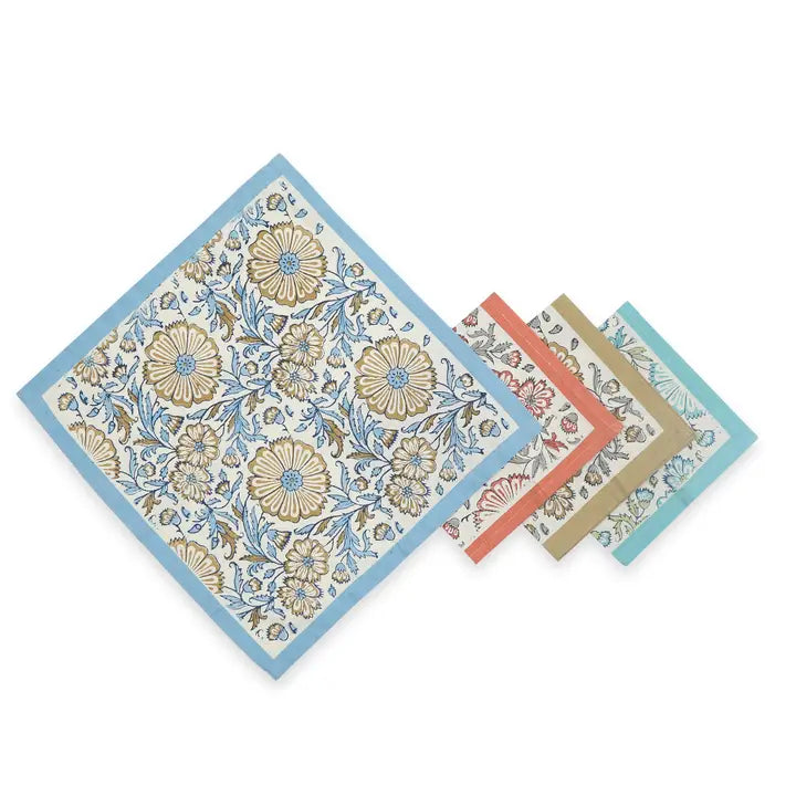 Bloom Reverie Block Print Cotton Napkin - Set of 4