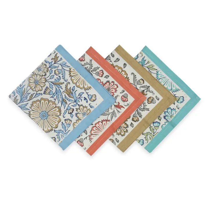 Bloom Reverie Block Print Cotton Napkin - Set of 4