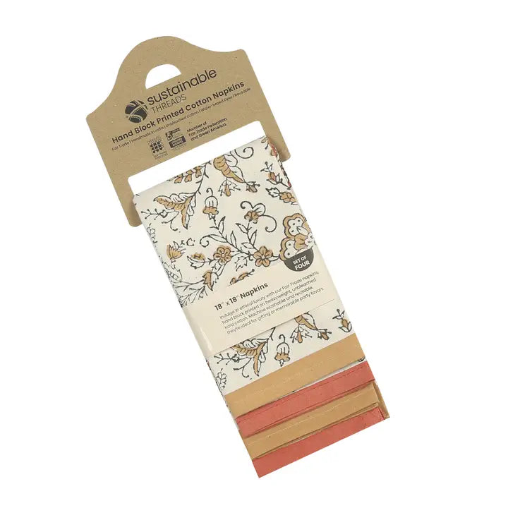 Ivy Sienna Block Print Cotton Napkin - Set of 4