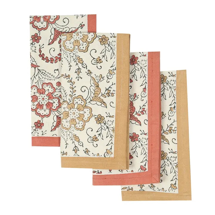 Ivy Sienna Block Print Cotton Napkin - Set of 4