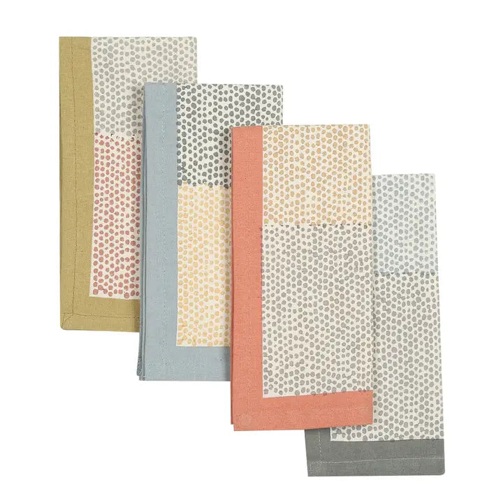 Raindrop Block Print Cotton Napkin - Set of 4