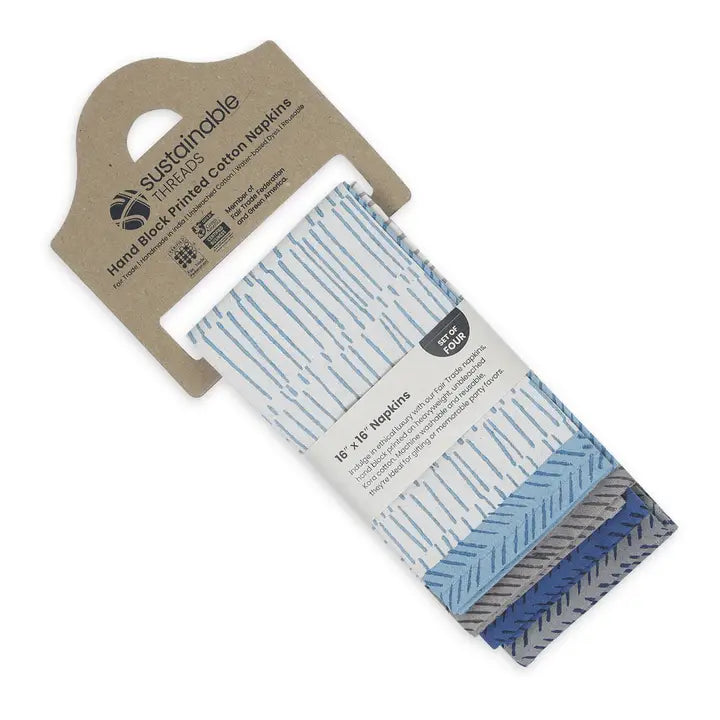 Tea Break Block Print Cotton Napkin - Set of 4