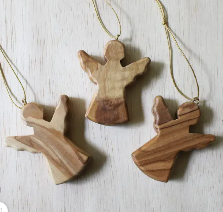 Olive Wood Angel Ornament
