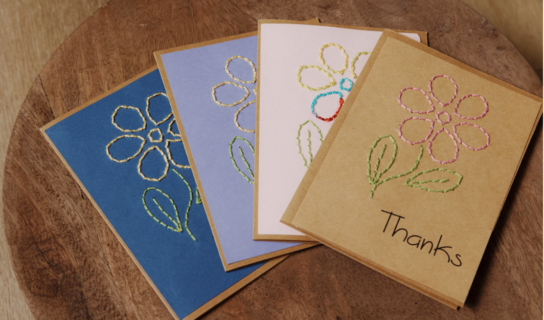 Floral Thank You Embroidered Greeting Card