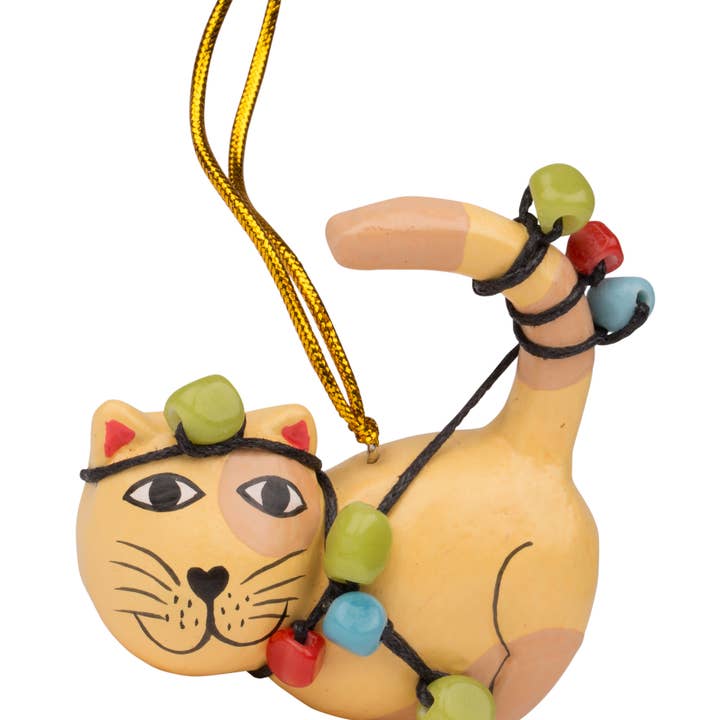 Albesia Wood Cat Ornament (2.5" D)