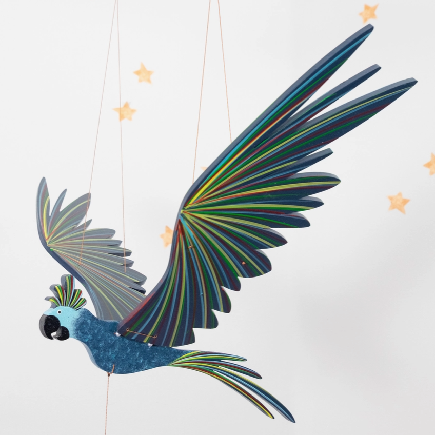 Handpainted Blue Cockatiel Flying Mobile