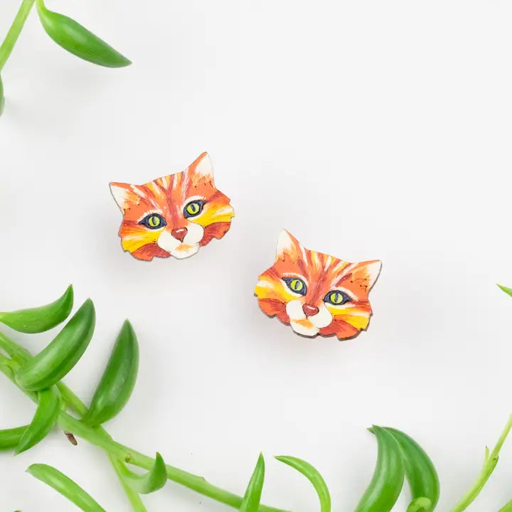 Gourd Painted Cat Earrings