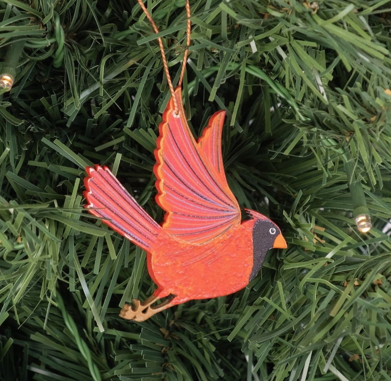 Painted Cardinal Wood Ornament