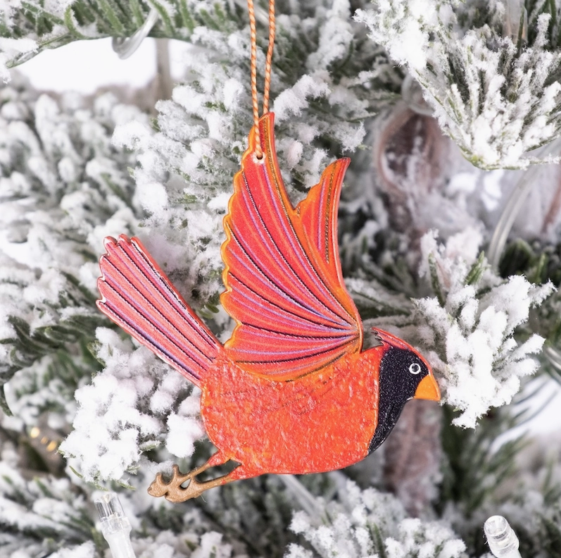 Painted Cardinal Wood Ornament