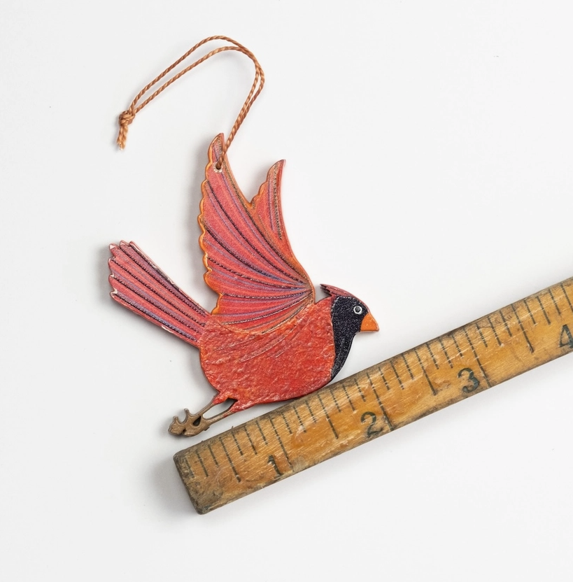 Painted Cardinal Wood Ornament