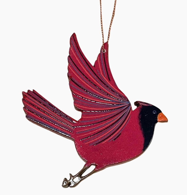 Painted Cardinal Wood Ornament