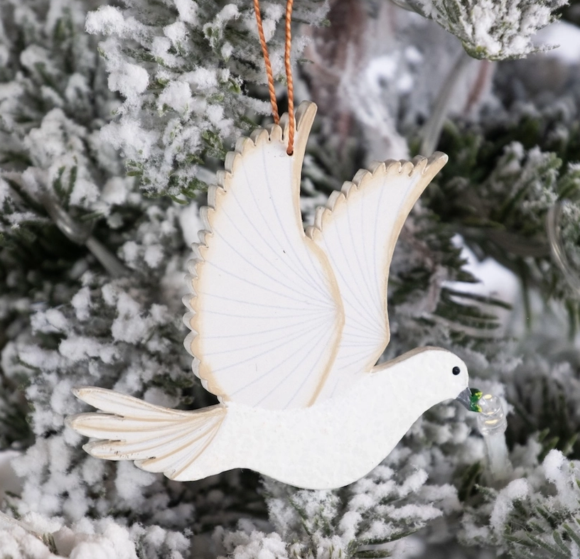 Painted Peace Dove Wood Ornament
