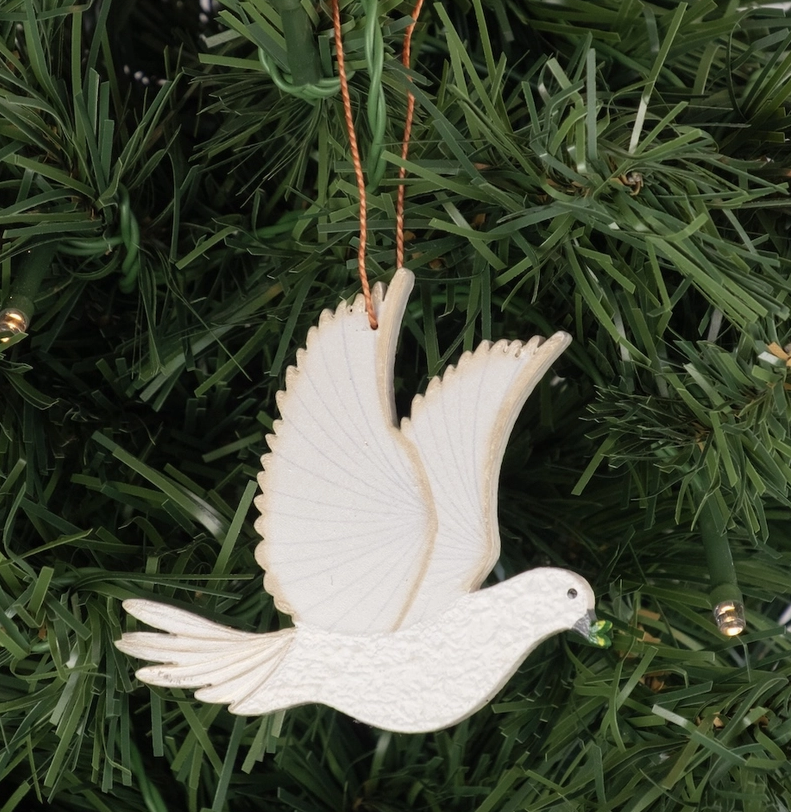 Painted Peace Dove Wood Ornament