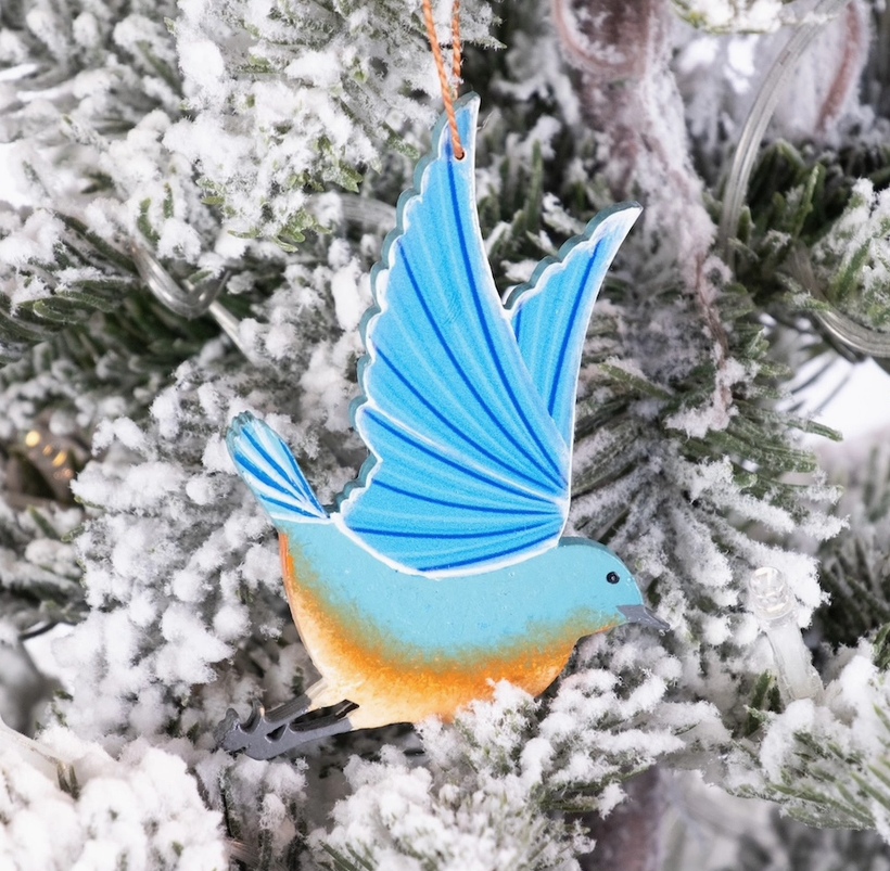 Painted Eastern Bluebird Wood Ornament