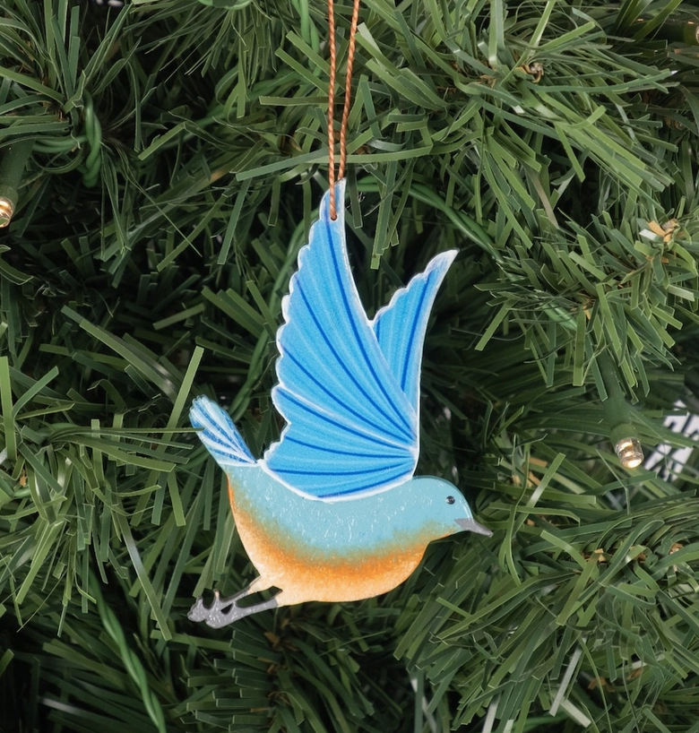 Painted Eastern Bluebird Wood Ornament
