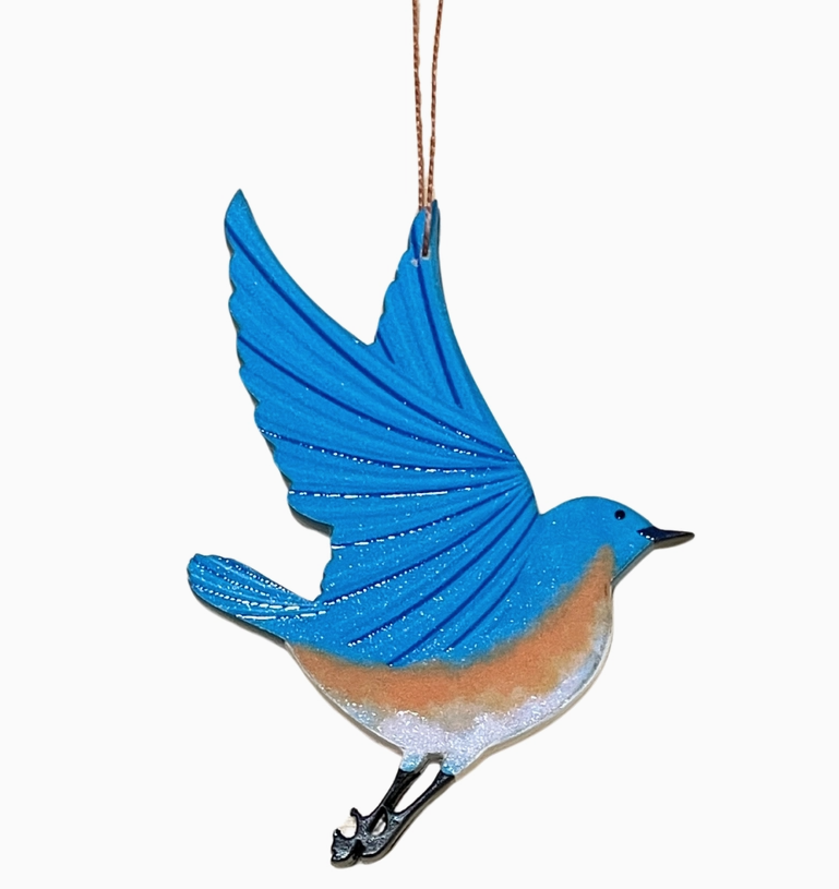 Painted Eastern Bluebird Wood Ornament